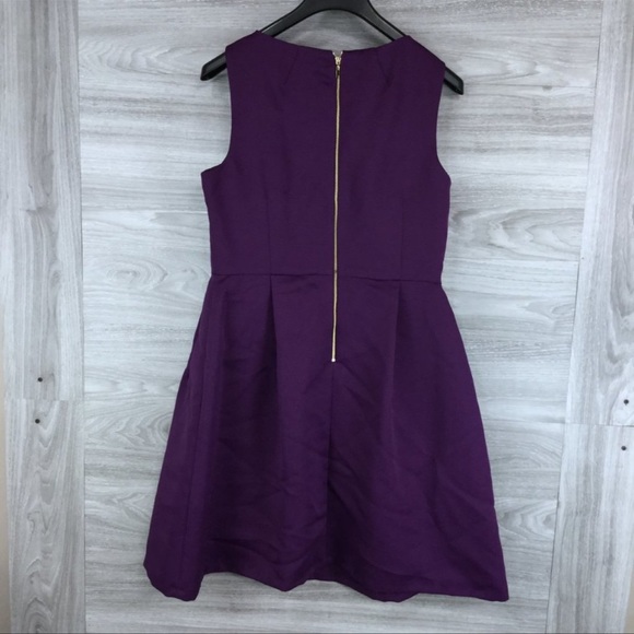 Tahari Sleeveless Fit & Flare Bow Waist Plum Dress Size 10 - Picture 5 of 10